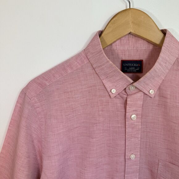 UNTUCKit Solid Pink Slubby COTTON LINEN Blend Button Down Collar Casual Shirt L - Picture 3 of 8